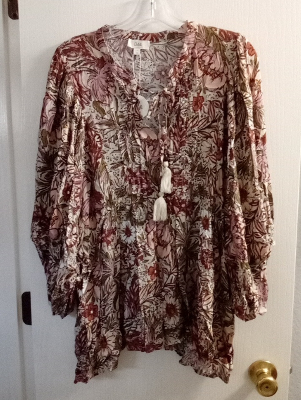 Odille Floral Peasant Blouse in Pink and Cream